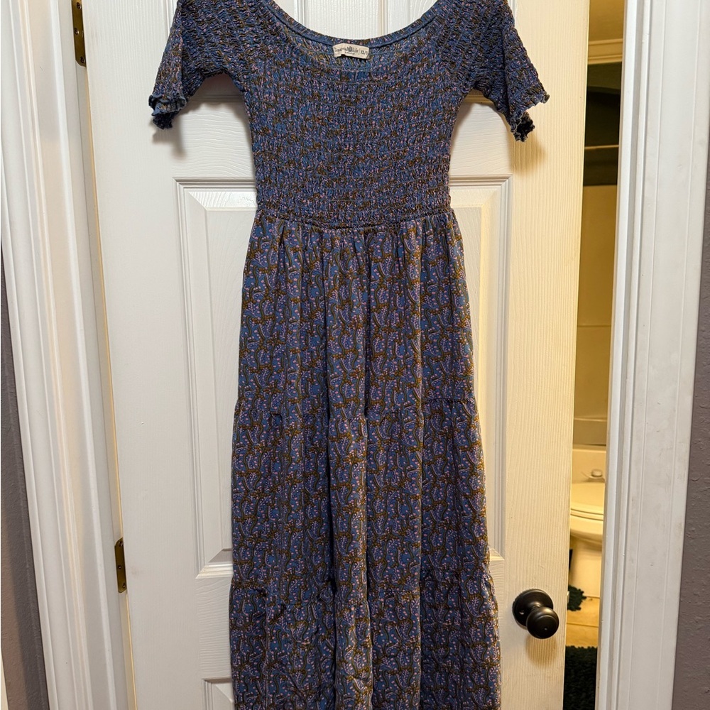 NATURAL LIFE Textured Blue and Brown Midi Dress